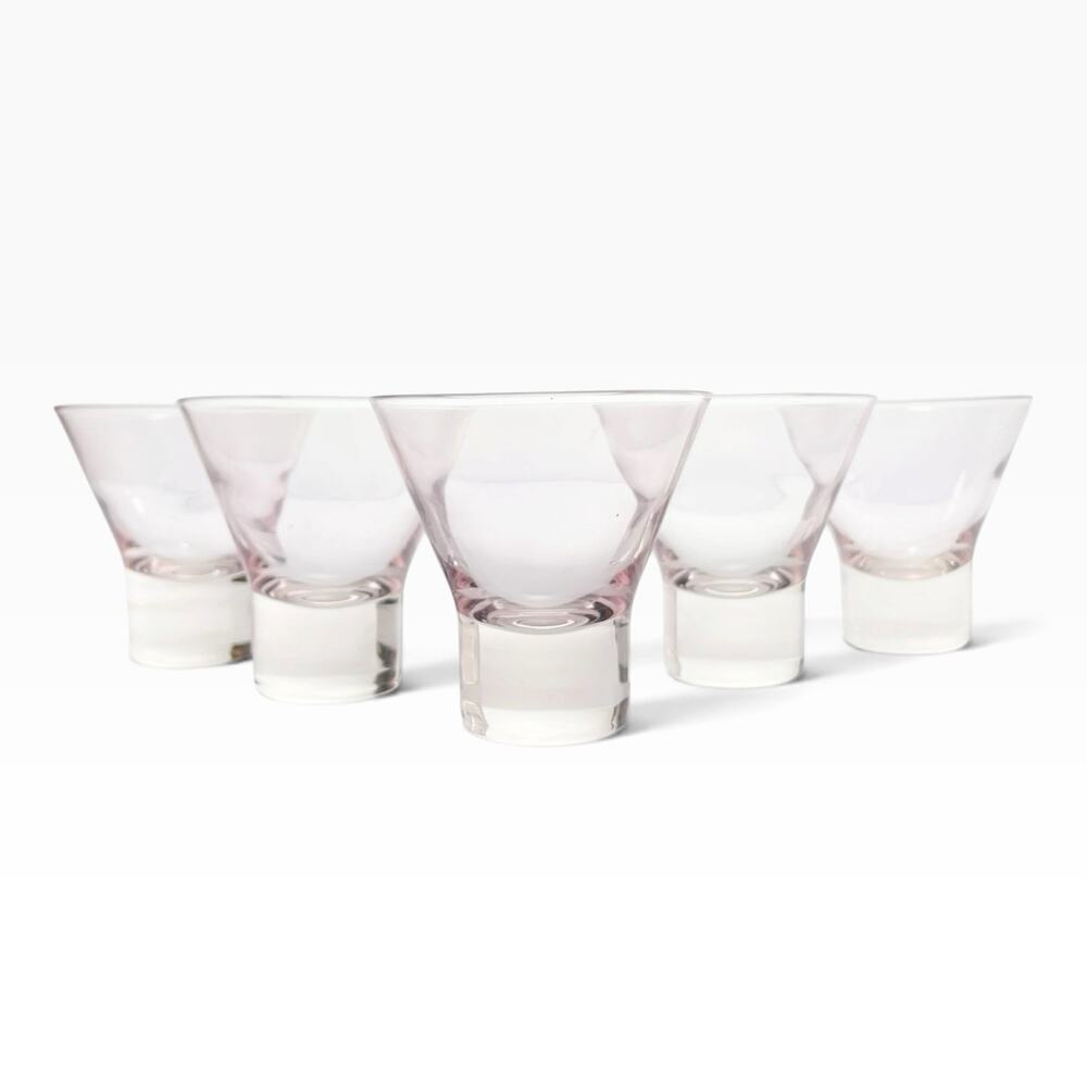 1960s Vintage Mid-century 5 Pink Stemless Martini Cocktail Glasses 3 1/4” 6oz